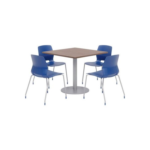 Kfi KFI 42" Square Table & 4 Chair Set, Teak Table With Navy Chairs - OLTFL42SQ-B1922-SL-7960K-4-OL2700-P03