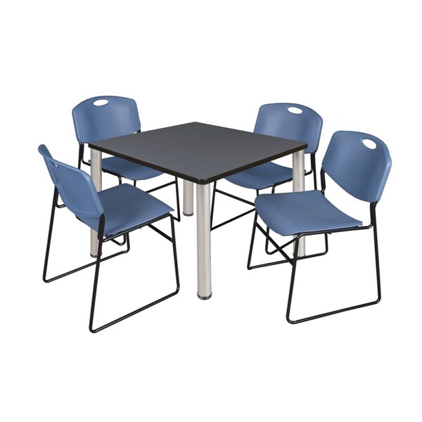 Kee/Zeng Square Tables > Breakroom Tables > Kee Square Table & Chair Sets, Wood|Metal|Polypropylene Top - TB4242GYBPCM44BE