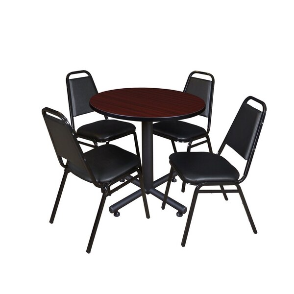 Kobe Round Tables > Breakroom Tables > Kobe Round Table & Chair Sets, Wood|Metal|Vinyl Top, Mahogany - TKB30RNDMH29BK