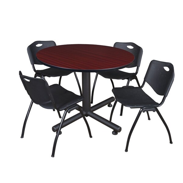 Kobe Round Tables > Breakroom Tables > Kobe Round Table & Chair Sets, Wood|Metal|Plastic Top, Mahogany - TKB48RNDMH47BK