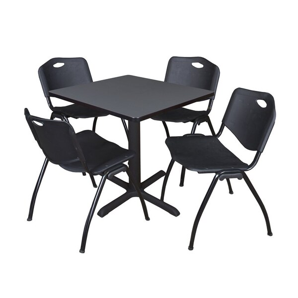 Cain Square Tables > Breakroom Tables > Cain Square Table & Chair Sets, Wood|Metal|Plastic Top, Grey - TB3030GY47BK
