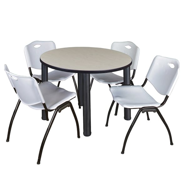 Kee Round Tables > Breakroom Tables > Kee Round Table & Chair Sets, Wood|Metal|Plastic Top, Maple - TB36RNDPLBPBK47GY