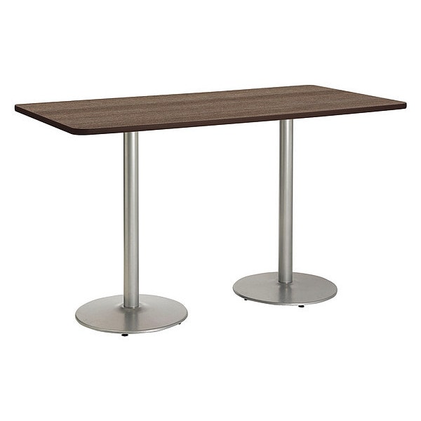 Kfi Rectangle KFI Mode 42" x 96" Conference Table, Studio Teak Finish, Round Silver Base, Bistro Height - T4296-B1922-SL-7960K-38