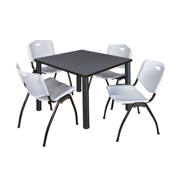 Kee Square Tables > Breakroom Tables > Kee Square Table & Chair Sets, Wood|Metal|Plastic Top, Grey - TB4242GYBPBK47GY