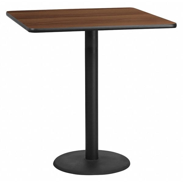 Flash Furniture Square Walnut Table Top, Square w/Round Base, 42", 42" W, 42" L, 43.125" H, Laminate Top, Wood Grain - XU-WALTB-4242-TR24B-GG