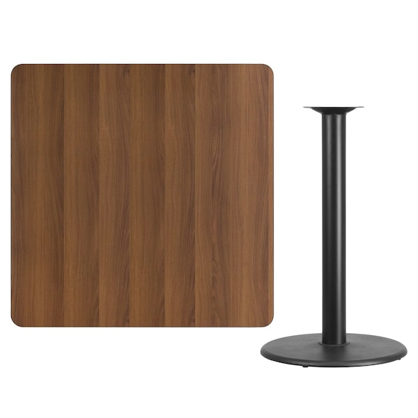 Flash Furniture Square Walnut Table Top, Square w/Round Base, 42", 42" W, 42" L, 43.125" H, Laminate Top, Wood Grain - XU-WALTB-4242-TR24B-GG