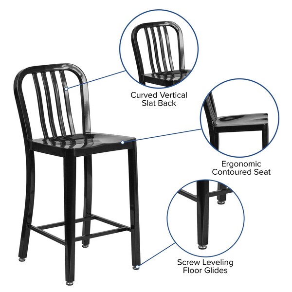 Flash Furniture 24" High Black Metal Counter Height Stool - CH-61200-24-BK-GG
