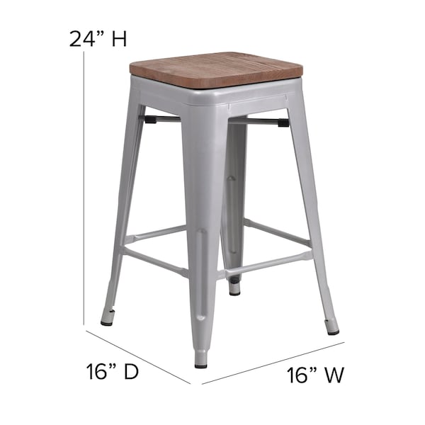 Flash Furniture 24" High Backless Silver Counter Height Stool - CH-31320-24-SIL-GG