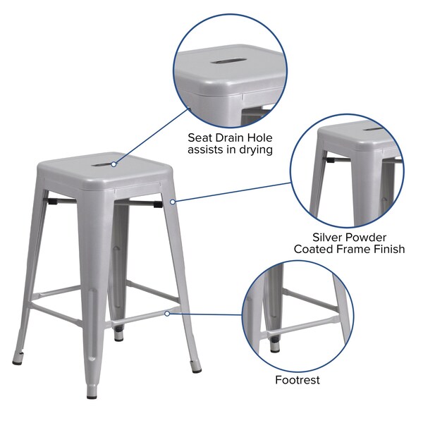 Flash Furniture 24" High Backless Silver Counter Height Stool - CH-31320-24-SIL-GG