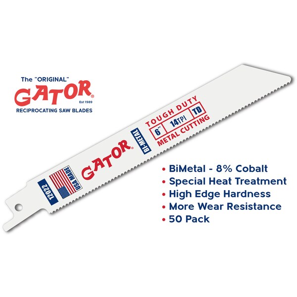 Gator Reciprocating Saw Blade 6 in. x 3/4 in. x 14tpi #12022, Tough Duty Metal Cutting, 50PK - 12022