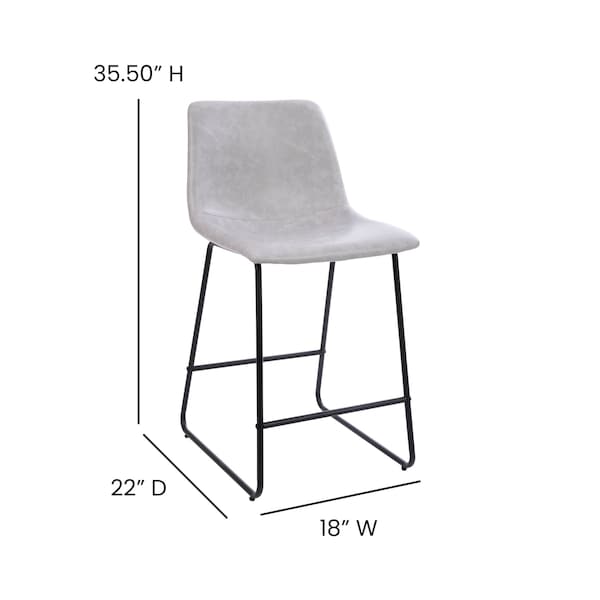 Flash Furniture 24 inch LeatherSoft Counter Height Barstools in Light Gray, Set of 2 - 2-ET-ER18345-24-LG-GG