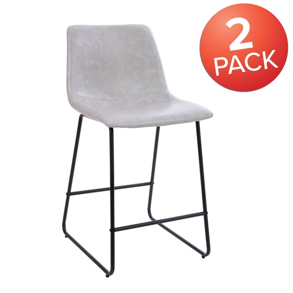 Flash Furniture 24 inch LeatherSoft Counter Height Barstools in Light Gray, Set of 2 - 2-ET-ER18345-24-LG-GG