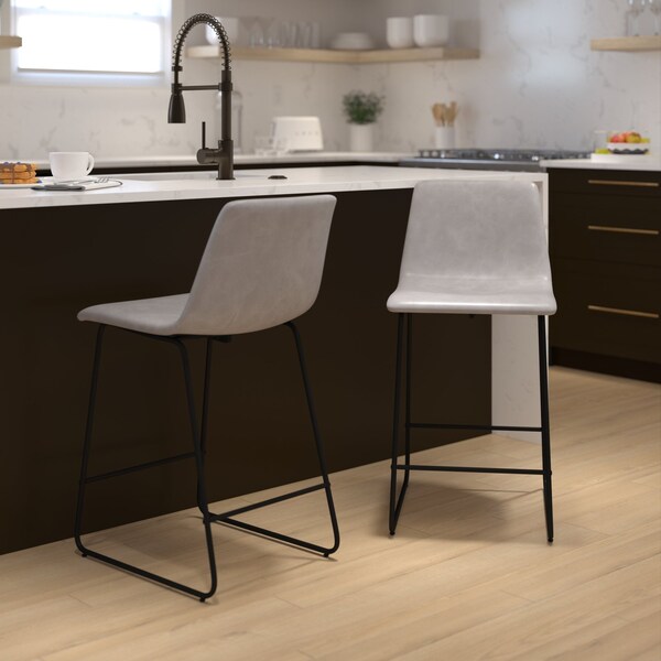 Flash Furniture 24 inch LeatherSoft Counter Height Barstools in Light Gray, Set of 2 - 2-ET-ER18345-24-LG-GG