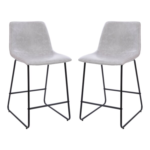 Flash Furniture 24 inch LeatherSoft Counter Height Barstools in Light Gray, Set of 2 - 2-ET-ER18345-24-LG-GG