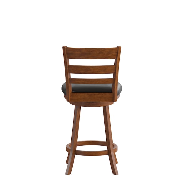 Flash Furniture Zerrick Commercial Wood Classic Ladderback Swivel Counter Stool w/Black LeatherSoft Seat, Antiq Oak - ES-UN3-24-OAK-GG