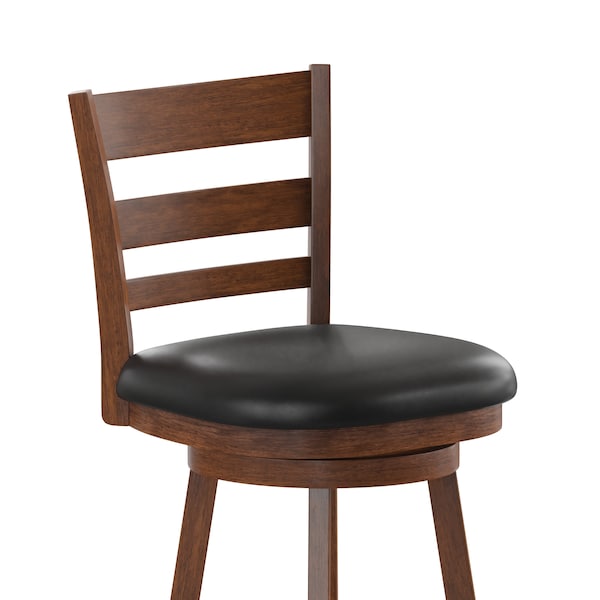 Flash Furniture Zerrick Commercial Wood Classic Ladderback Swivel Counter Stool w/Black LeatherSoft Seat, Antiq Oak - ES-UN3-24-OAK-GG