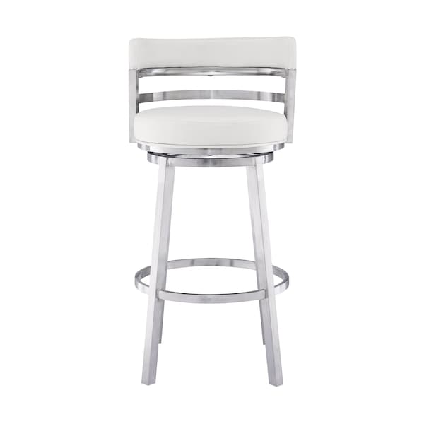 Armen Living Madrid 26" Counter Height Swivel White Faux Leather and Brushed Stainless Steel Bar Stool - LCMABABSWH26