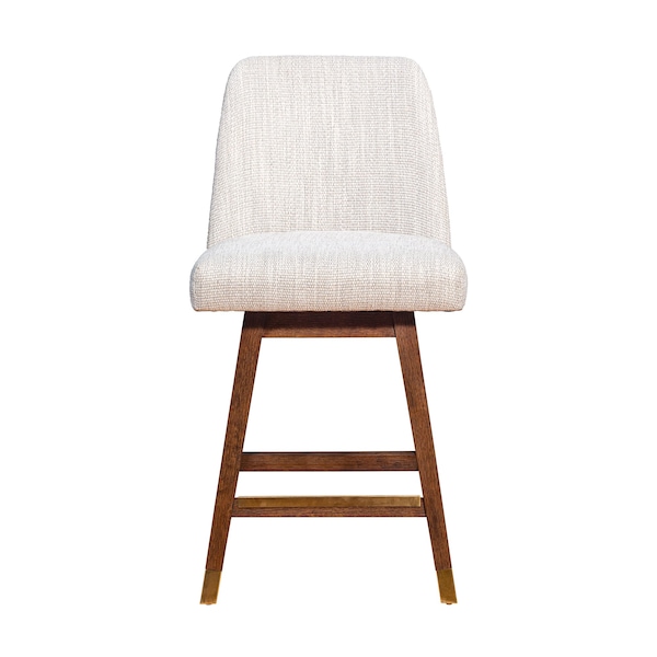 Armen Living Amalie Swivel Counter Stool in Brown Oak Wood Finish with Beige Fabric - 840254332072