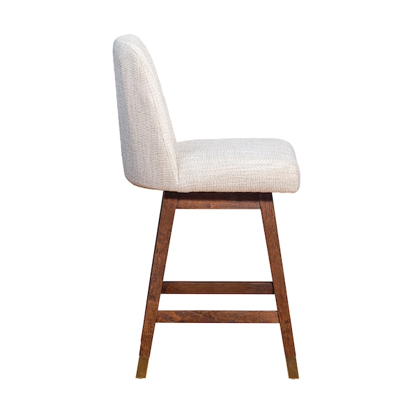 Armen Living Amalie Swivel Counter Stool in Brown Oak Wood Finish with Beige Fabric - 840254332072