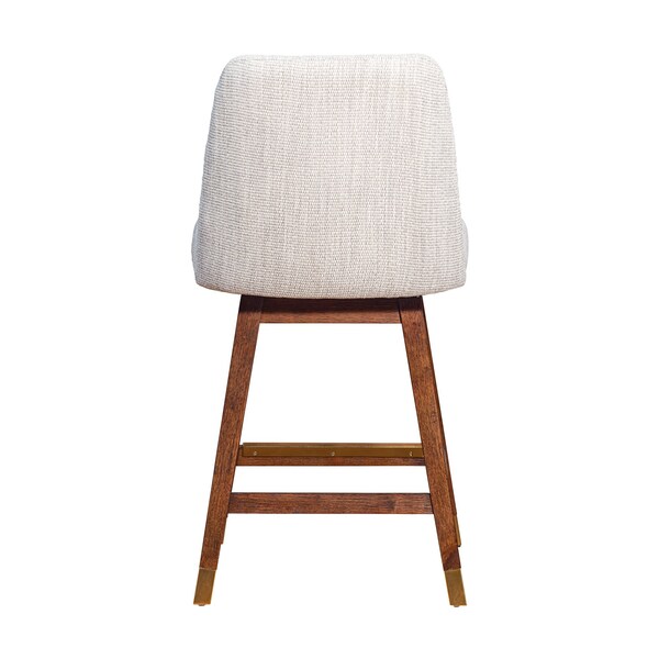 Armen Living Amalie Swivel Counter Stool in Brown Oak Wood Finish with Beige Fabric - 840254332072