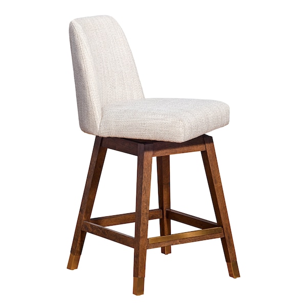 Armen Living Amalie Swivel Counter Stool in Brown Oak Wood Finish with Beige Fabric - 840254332072