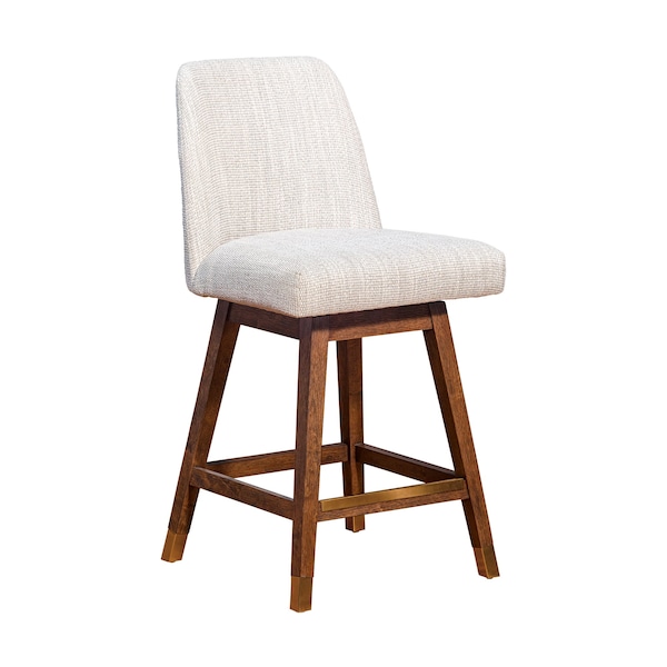 Armen Living Amalie Swivel Counter Stool in Brown Oak Wood Finish with Beige Fabric - 840254332072