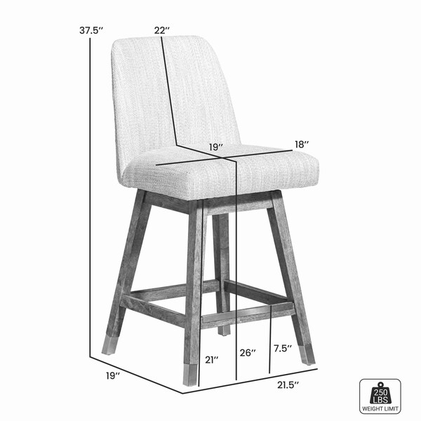 Armen Living Amalie Swivel Counter Stool in Brown Oak Wood Finish with Beige Fabric - 840254332072
