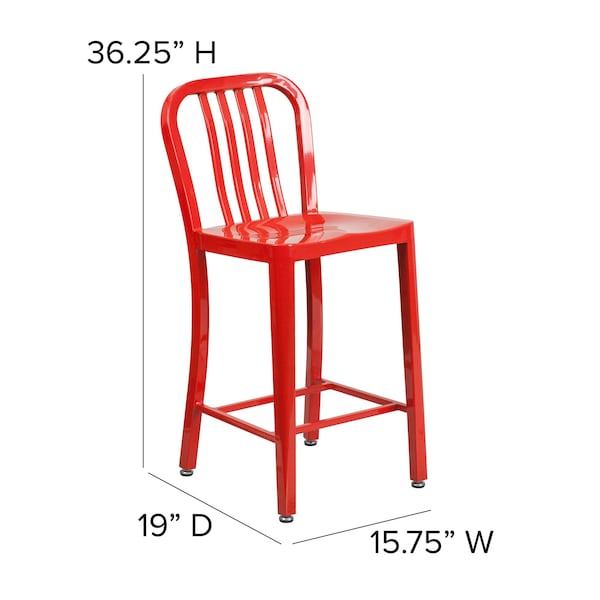 Flash Furniture 24" High Red Metal Counter Height Stool - CH-61200-24-RED-GG