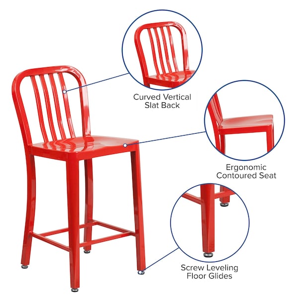 Flash Furniture 24" High Red Metal Counter Height Stool - CH-61200-24-RED-GG