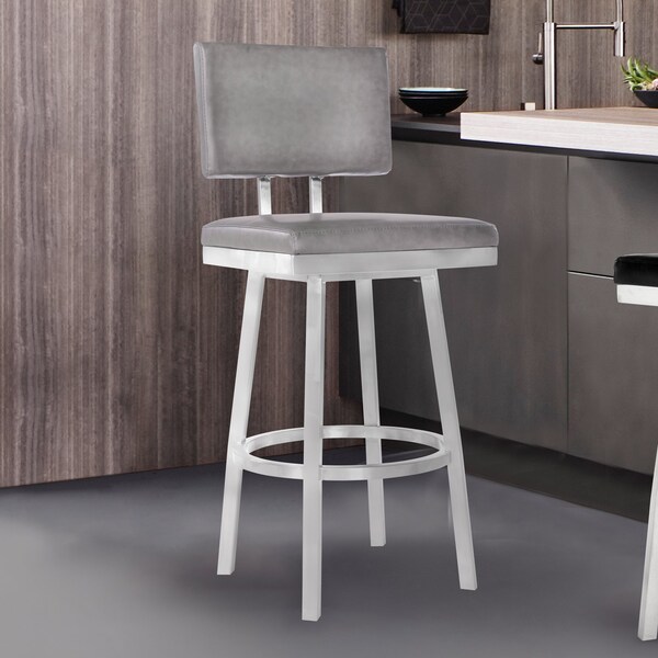 Armen Living Balboa 26" Counter Height Swivel Vintage Gray and Brushed Stainless Steel Bar Stool - LCBBBABSVG26