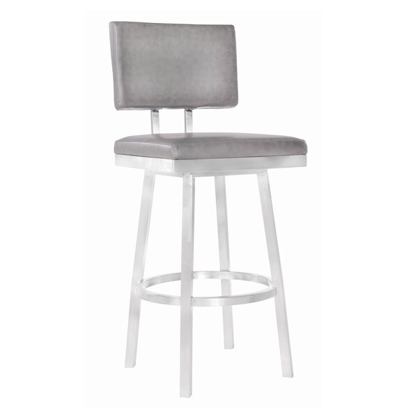 Armen Living Balboa 26" Counter Height Swivel Vintage Gray and Brushed Stainless Steel Bar Stool - LCBBBABSVG26