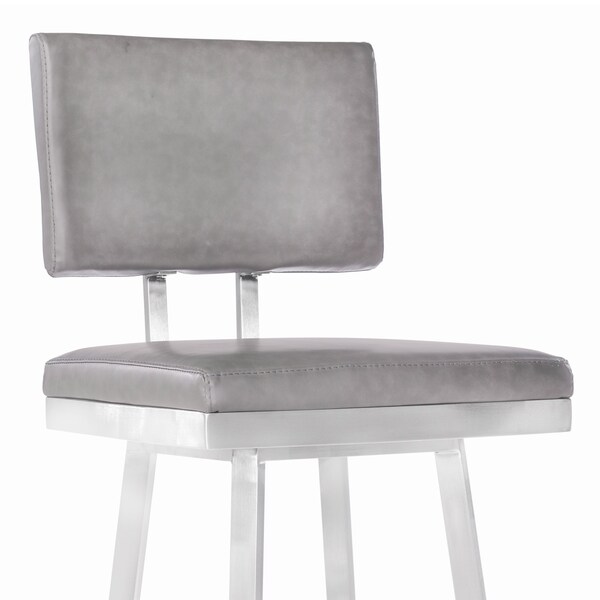 Armen Living Balboa 26" Counter Height Swivel Vintage Gray and Brushed Stainless Steel Bar Stool - LCBBBABSVG26