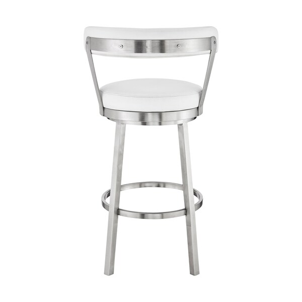 Armen Living Bryant 26" Counter Height Swivel Bar Stool in Brushed Stainless Steel Finish and White Faux Leather - LCBYBABSWH26