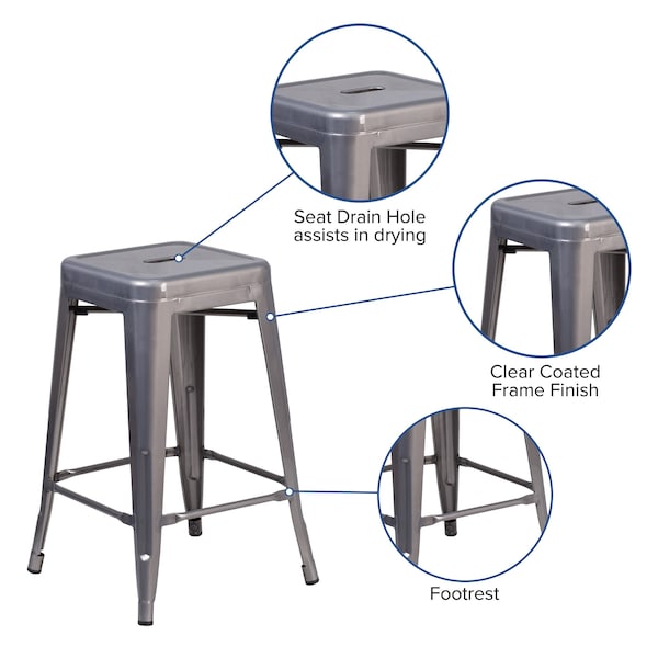 Flash Furniture Clear Backless Metal Stool, 24" - XU-DG-TP0004-24-GG