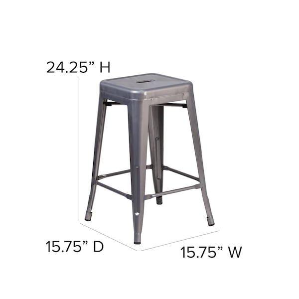 Flash Furniture Clear Backless Metal Stool, 24" - XU-DG-TP0004-24-GG