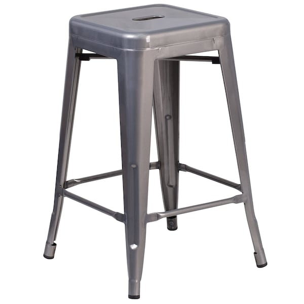 Flash Furniture Clear Backless Metal Stool, 24" - XU-DG-TP0004-24-GG