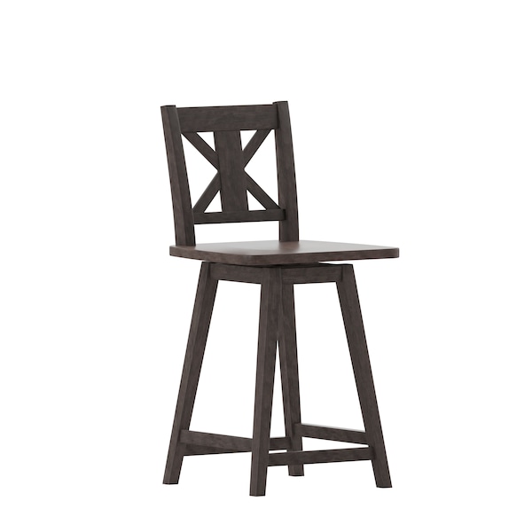 Flash Furniture Gwendolyn Commercial Solid Wood Modern Farmhouse Swivel Counter Height Barstool in Gray Wash Walnut - ES-G1-24-GY-GG