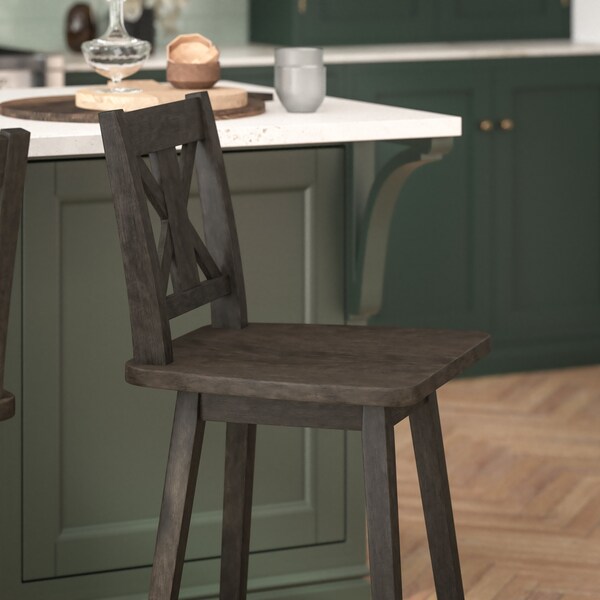 Flash Furniture Gwendolyn Commercial Solid Wood Modern Farmhouse Swivel Counter Height Barstool in Gray Wash Walnut - ES-G1-24-GY-GG