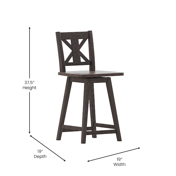 Flash Furniture Gwendolyn Commercial Solid Wood Modern Farmhouse Swivel Counter Height Barstool in Gray Wash Walnut - ES-G1-24-GY-GG