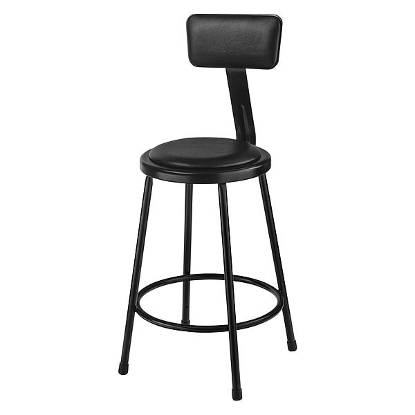 National Public Seating Stool w/Back, Steel, Vinyl, Black, 24" H - 6424B-10