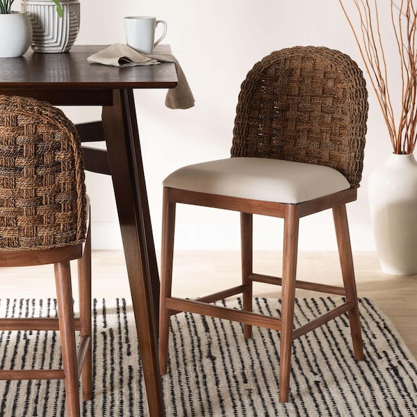 Baxton Studio bali & pari Denver Modern Bohemian Walnut Brown Finished Acacia Wood and Seagrass Counter Stool - 239-13365-ZORO
