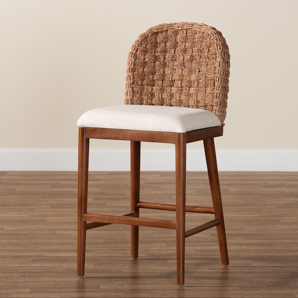 Baxton Studio bali & pari Denver Modern Bohemian Walnut Brown Finished Acacia Wood and Seagrass Counter Stool - 239-13365-ZORO