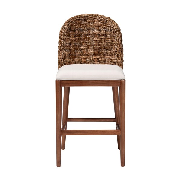 Baxton Studio bali & pari Denver Modern Bohemian Walnut Brown Finished Acacia Wood and Seagrass Counter Stool - 239-13365-ZORO