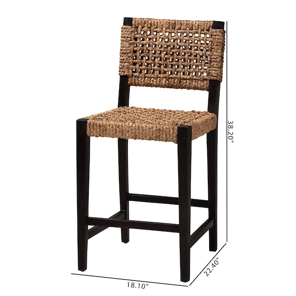 Baxton Studio Alise Modern Bohemian Dark Brown Mahogany Wood and Banana Fiber Counter Stool - 228-13127-ZORO