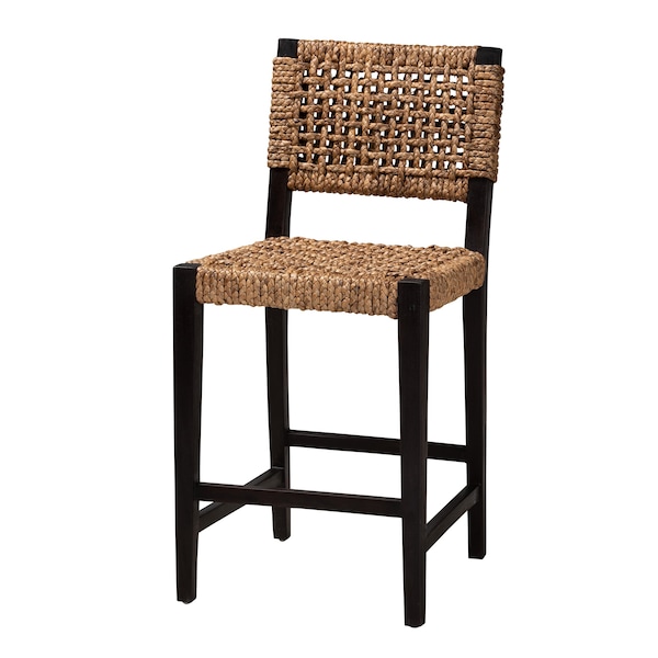 Baxton Studio Alise Modern Bohemian Dark Brown Mahogany Wood and Banana Fiber Counter Stool - 228-13127-ZORO