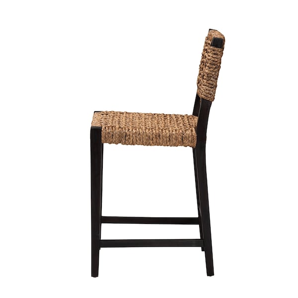 Baxton Studio Alise Modern Bohemian Dark Brown Mahogany Wood and Banana Fiber Counter Stool - 228-13127-ZORO