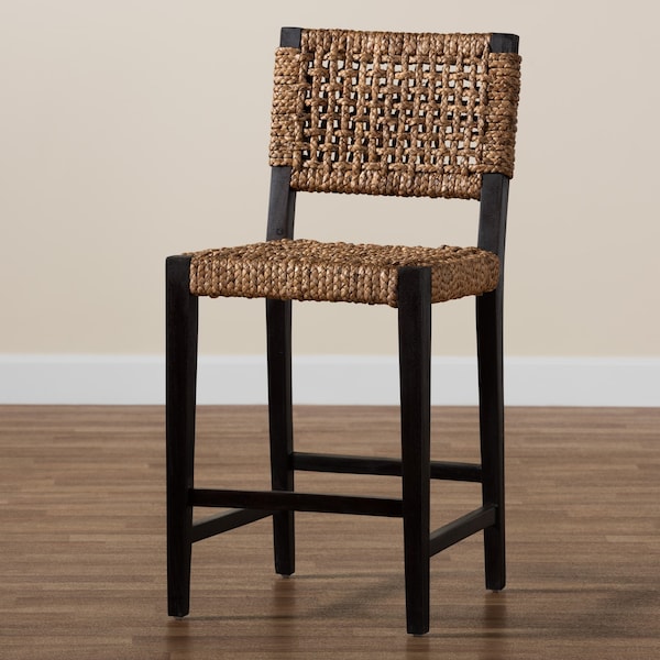 Baxton Studio Alise Modern Bohemian Dark Brown Mahogany Wood and Banana Fiber Counter Stool - 228-13127-ZORO