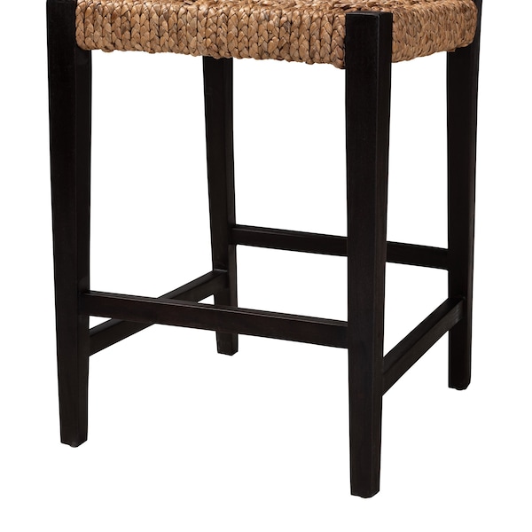 Baxton Studio Alise Modern Bohemian Dark Brown Mahogany Wood and Banana Fiber Counter Stool - 228-13127-ZORO