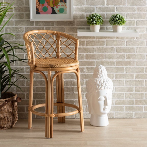 Baxton Studio Orchard Modern Bohemian Natural Brown Rattan Counter Stool - 203-12587