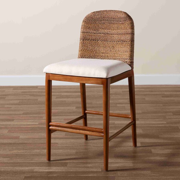 Bali & Pari Nadim Modern Bohemian Seagrass and Acacia Wood Counter Stool - 242-13488-ZORO